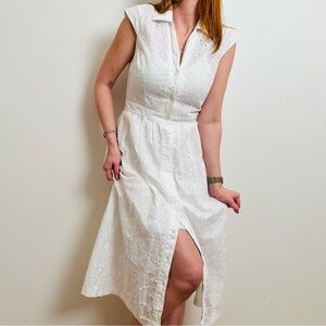 Vintage Miss Dorby Button-Down Eyelet Midi Shirt Dress